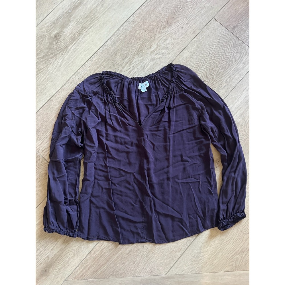 Velvet Graham & Spencer Purple Split Neck Long Sleeve Blouse Top S‎